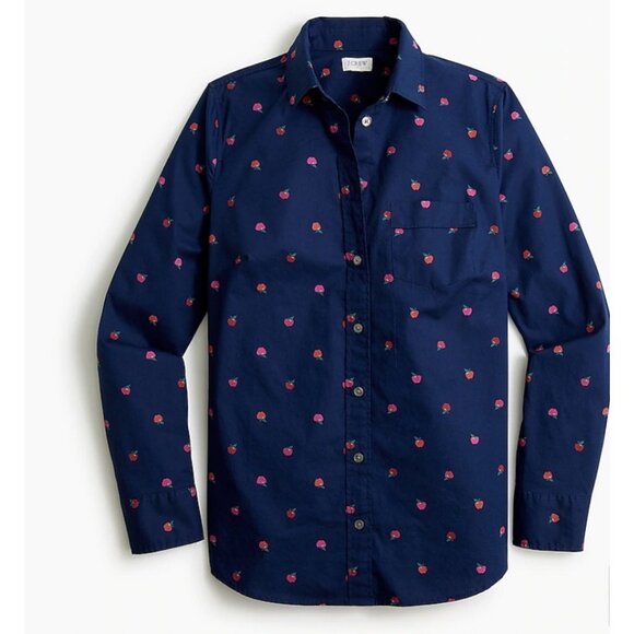 J.Crew Women's Petite Cotton Poplin Shirt Apple Print Size XXSP BB168 - Picture 1 of 5